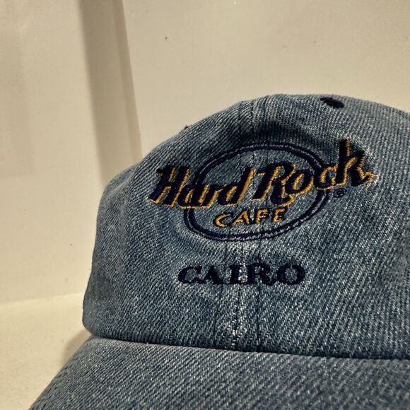 Vintage 90s Hard Rock Cafe Cairo Hat Denim Blue Cap Buckle Rare 100% Cotton - Picture 3 of 9